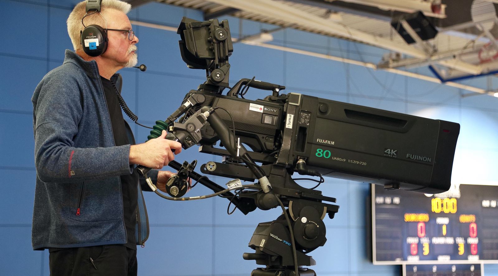 GTC Camera Operator Mark Sheridan working on the British Basketball League for Timeline TV at Guildford